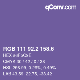 カラーコード: RGB 111 92.2 158.6 | qconv.com