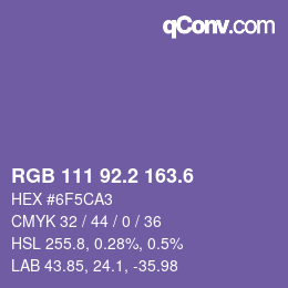 カラーコード: RGB 111 92.2 163.6 | qconv.com