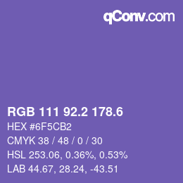 カラーコード: RGB 111 92.2 178.6 | qconv.com