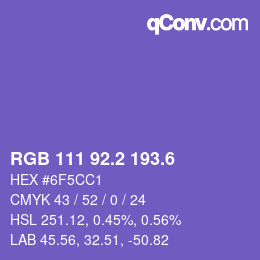 カラーコード: RGB 111 92.2 193.6 | qconv.com