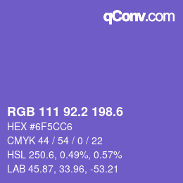 カラーコード: RGB 111 92.2 198.6 | qconv.com