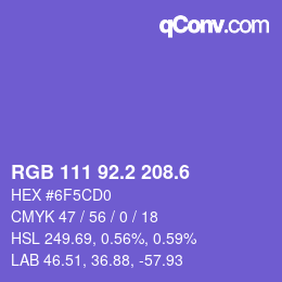 カラーコード: RGB 111 92.2 208.6 | qconv.com