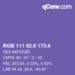 カラーコード: RGB 111 92.6 173.6 | qconv.com