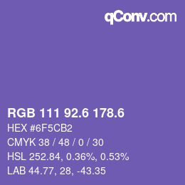 カラーコード: RGB 111 92.6 178.6 | qconv.com