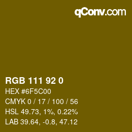カラーコード: RGB 111 92 0 | qconv.com