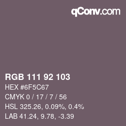 Color code: RGB 111 92 103 | qconv.com