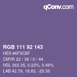 颜色代码: RGB 111 92 143 | qconv.com