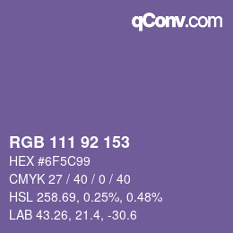 颜色代码: RGB 111 92 153 | qconv.com