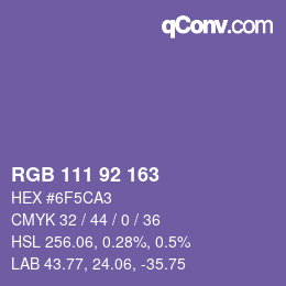颜色代码: RGB 111 92 163 | qconv.com