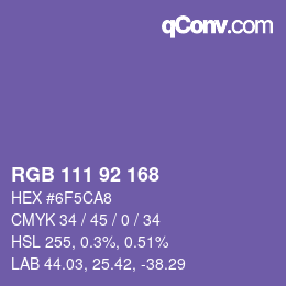 颜色代码: RGB 111 92 168 | qconv.com