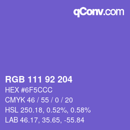 颜色代码: RGB 111 92 204 | qconv.com