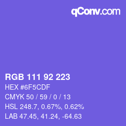 Color code: RGB 111 92 223 | qconv.com