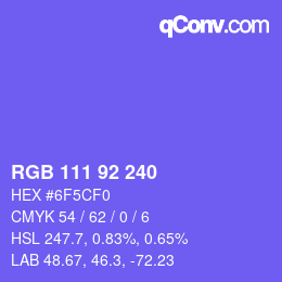 颜色代码: RGB 111 92 240 | qconv.com