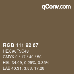 颜色代码: RGB 111 92 67 | qconv.com