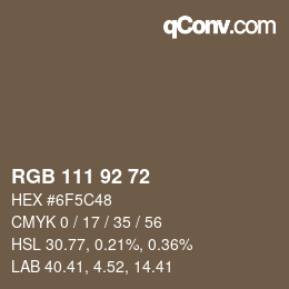 颜色代码: RGB 111 92 72 | qconv.com