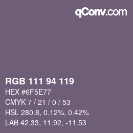 颜色代码: RGB 111 94 119 | qconv.com