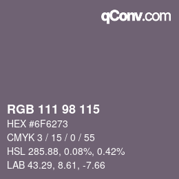颜色代码: RGB 111 98 115 | qconv.com