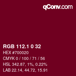 カラーコード: RGB 112.1 0 32 | qconv.com