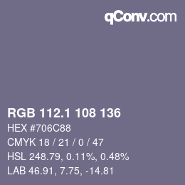 カラーコード: RGB 112.1 108 136 | qconv.com