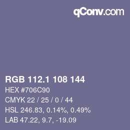 カラーコード: RGB 112.1 108 144 | qconv.com