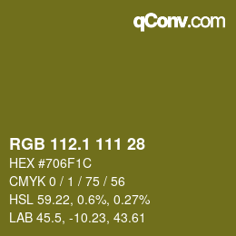カラーコード: RGB 112.1 111 28 | qconv.com