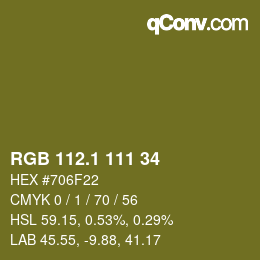 カラーコード: RGB 112.1 111 34 | qconv.com