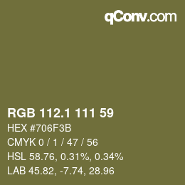 カラーコード: RGB 112.1 111 59 | qconv.com