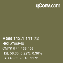 カラーコード: RGB 112.1 111 72 | qconv.com