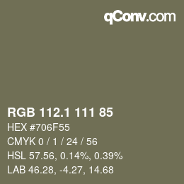 カラーコード: RGB 112.1 111 85 | qconv.com