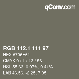 カラーコード: RGB 112.1 111 97 | qconv.com