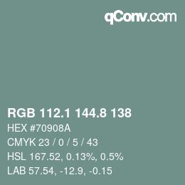 カラーコード: RGB 112.1 144.8 138 | qconv.com