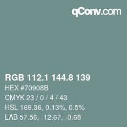 カラーコード: RGB 112.1 144.8 139 | qconv.com