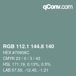 カラーコード: RGB 112.1 144.8 140 | qconv.com