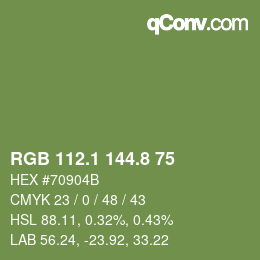 Color code: RGB 112.1 144.8 75 | qconv.com
