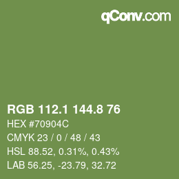 Color code: RGB 112.1 144.8 76 | qconv.com