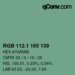 カラーコード: RGB 112.1 165 139 | qconv.com