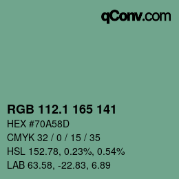 カラーコード: RGB 112.1 165 141 | qconv.com