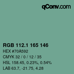 カラーコード: RGB 112.1 165 146 | qconv.com