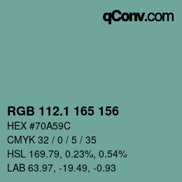 カラーコード: RGB 112.1 165 156 | qconv.com