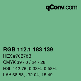 カラーコード: RGB 112.1 183 139 | qconv.com