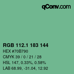 カラーコード: RGB 112.1 183 144 | qconv.com