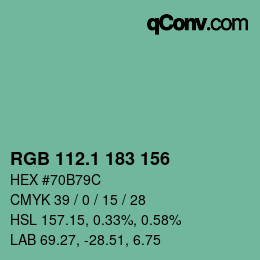 カラーコード: RGB 112.1 183 156 | qconv.com
