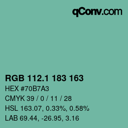 カラーコード: RGB 112.1 183 163 | qconv.com