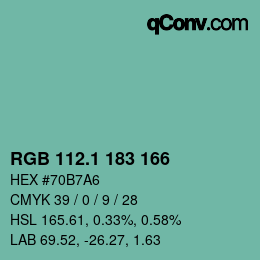 カラーコード: RGB 112.1 183 166 | qconv.com