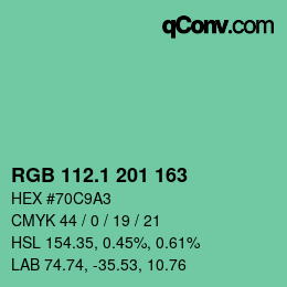 カラーコード: RGB 112.1 201 163 | qconv.com