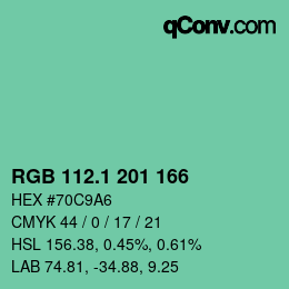 カラーコード: RGB 112.1 201 166 | qconv.com