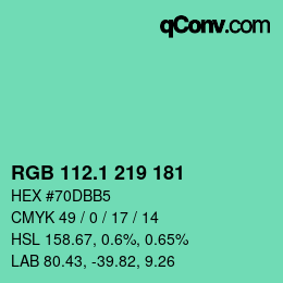 カラーコード: RGB 112.1 219 181 | qconv.com