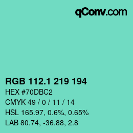 カラーコード: RGB 112.1 219 194 | qconv.com