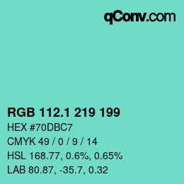 カラーコード: RGB 112.1 219 199 | qconv.com