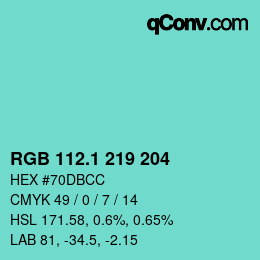 カラーコード: RGB 112.1 219 204 | qconv.com